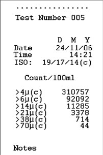 オイル・パーティクルカウンタでの測定結果一例-ISO/MTD