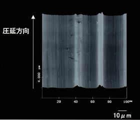 低粘度圧延油使用/圧延速度一定で圧延したアルミ箔表面のAFM像