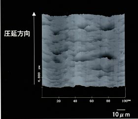 高粘度圧延油使用/圧延速度一定で圧延したアルミ箔表面のAFM像
