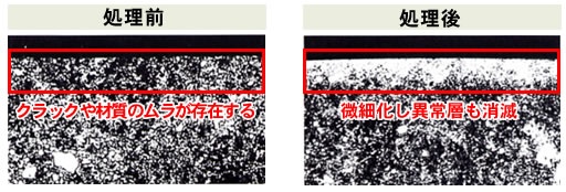 処理前後の顕微鏡による比較（左：処理前，右：処理後）