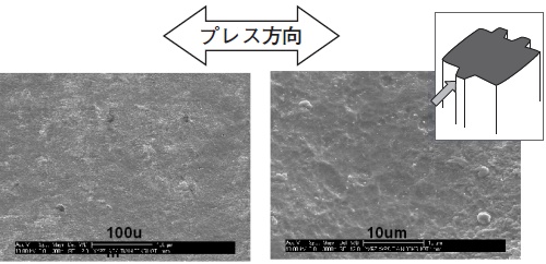 WPC処理を施した金型の10万ショット後のパンチ上部の拡大像