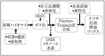 バイオマスからの液体燃料（BTL）の合成