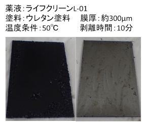 塗膜剥離（左：コートなし　右：コートあり）